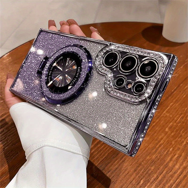 Gradient Glitter Rhinestone Magnetic Case for Samsung S21, S22, S23, S24 Ultra, Providing Lens Protection And Shock Resistance.